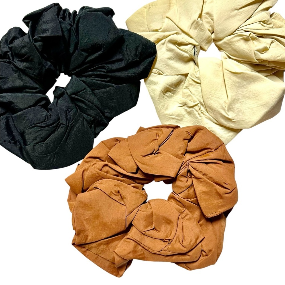 Chic Black, Cream, and Brown Hair Scrunchie Trio